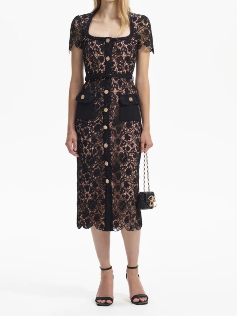 NWOT Self Portrait Black Guipure Lace Midi Dress Size 6